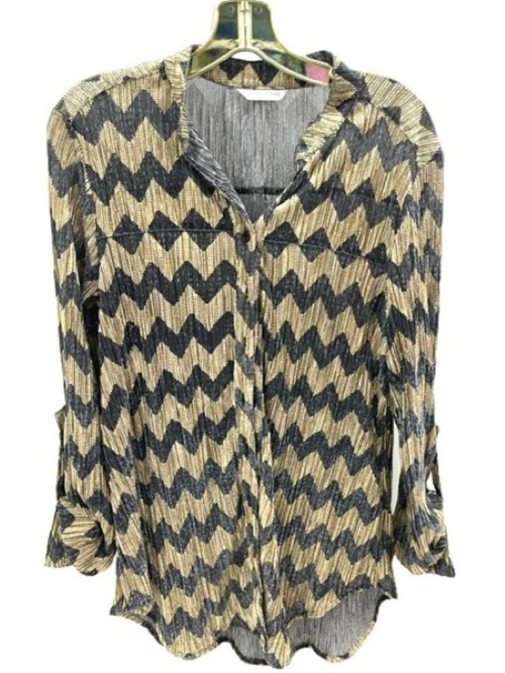 Erin London Gold & Black Metallic Zig Zag Long Sleeve Blouse